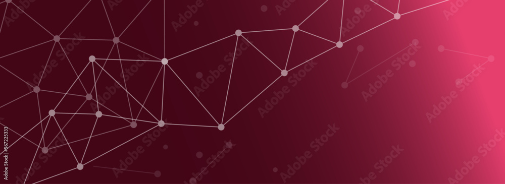 赤色グラデーション背景にシナプスと化学式をイメージした幾何学模様で描かれたバナー用ベクター画像