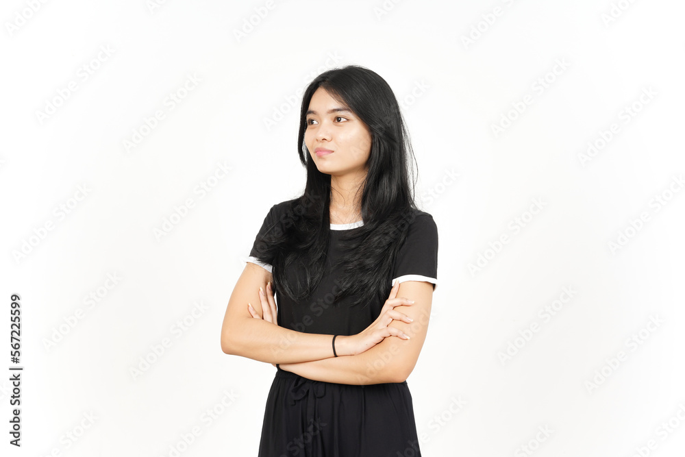 Smile and folding arms side view Of Beautiful Asian Woman Isolated On White Background Smile and folding arms side view Of Beautiful Asian Woman Isolated On White Background