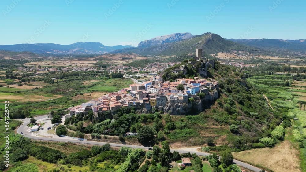 Posada Village and Tower on Top of a Hill at Sardinia, Italy - Aerial 4k Posada Village and Tower on Top of a Hill at Sardinia, Italy - Aerial 4k
