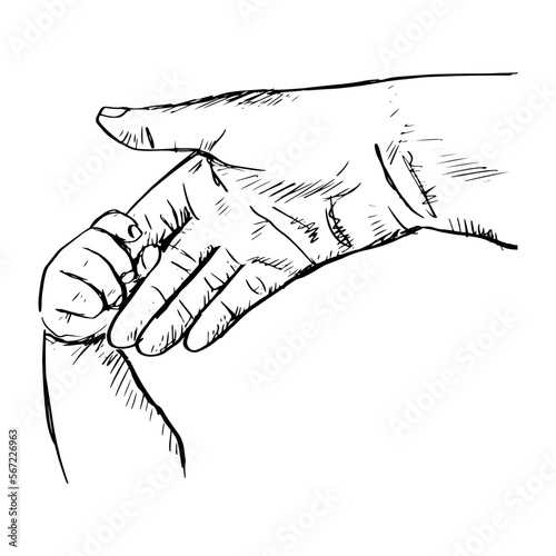 Sketch of mother holding hand of child 
