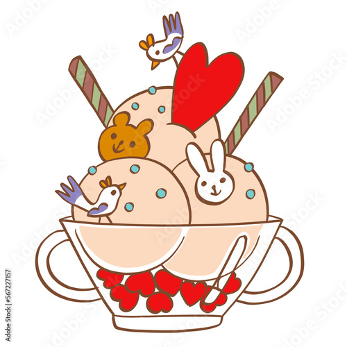 Ice cream love birds couple Valentine's day illustration