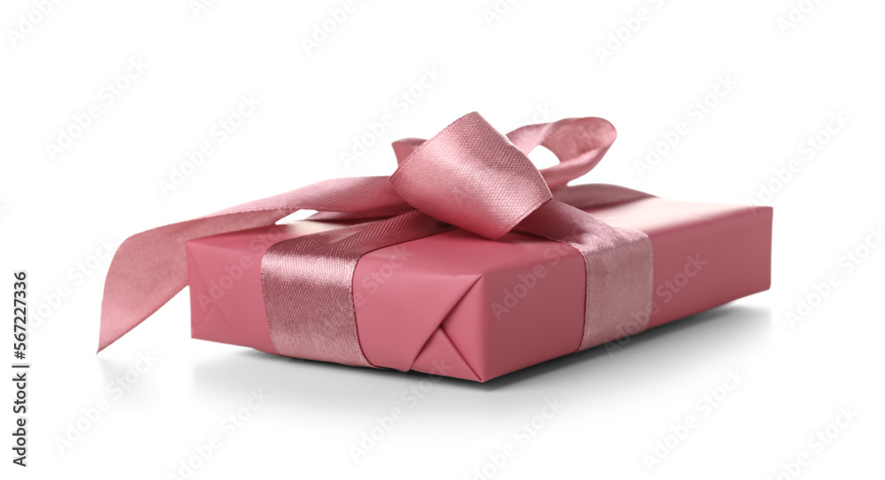 Beautiful gift box with tied with silk ribbon on white background Beautiful gift box with tied with silk ribbon on white background