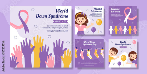 World Down Syndrome Day Social Media Post Flat Cartoon Hand Drawn Templates Illustration