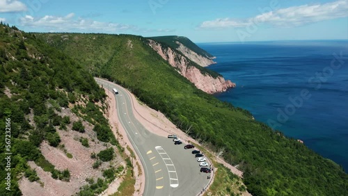 Lookout point on the Cabot Trail, Nova Scotia, looking over the coastline photo