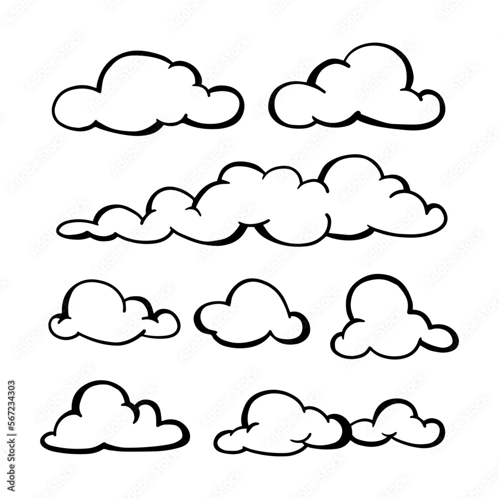 doodle set of clouds, vector illustration. doodle set of clouds, vector illustration.