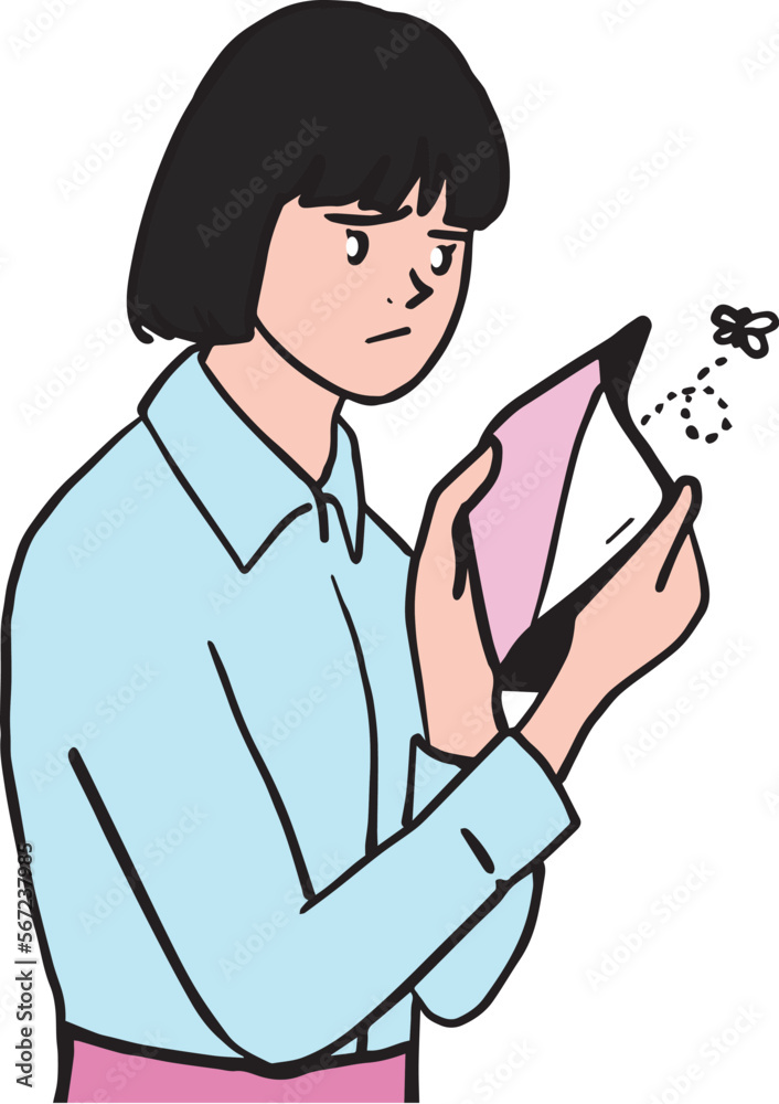 cartoon sad office woman with no pocket money cartoon sad office woman with no pocket money