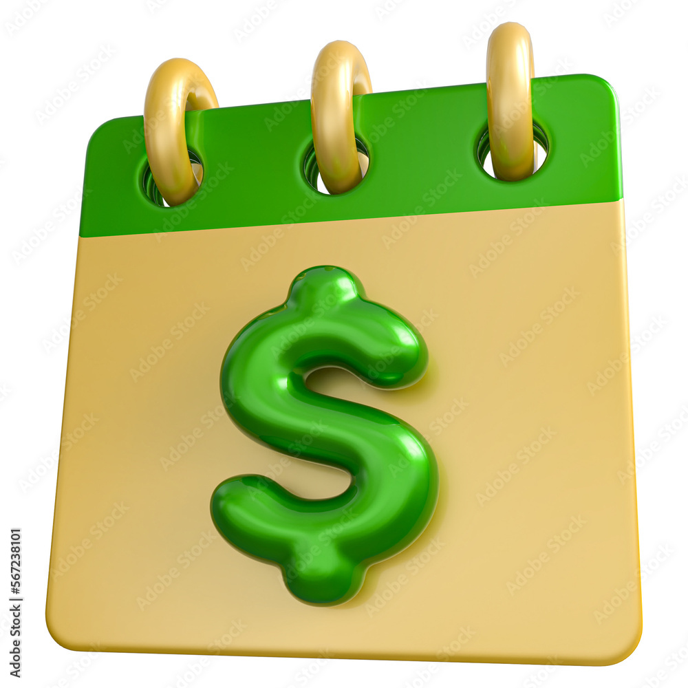3D Icon Symbol Dollar Calendar 3D Icon Symbol Dollar Calendar