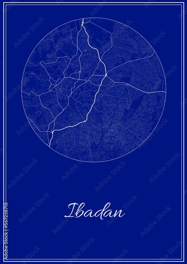 A map of Ibadan,Nigeria that shows roads and lanes, downtown and ...