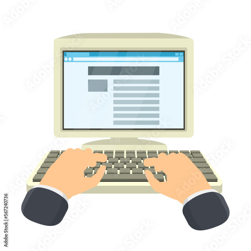 Work on the computer. Using a computer keyboard, vector illustration