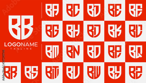 Security shield initial letter B BB logo design branding set