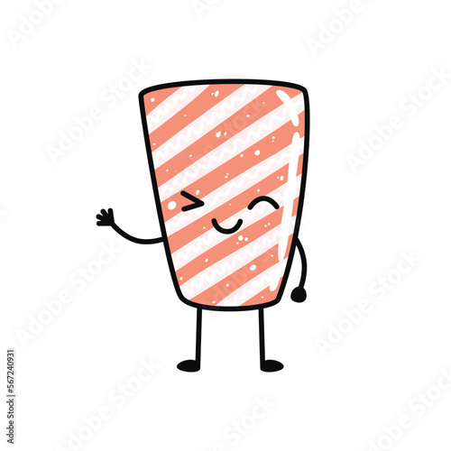 Kawaii sushi mascot in cartoon style. Cute sashimi with salmon for menu