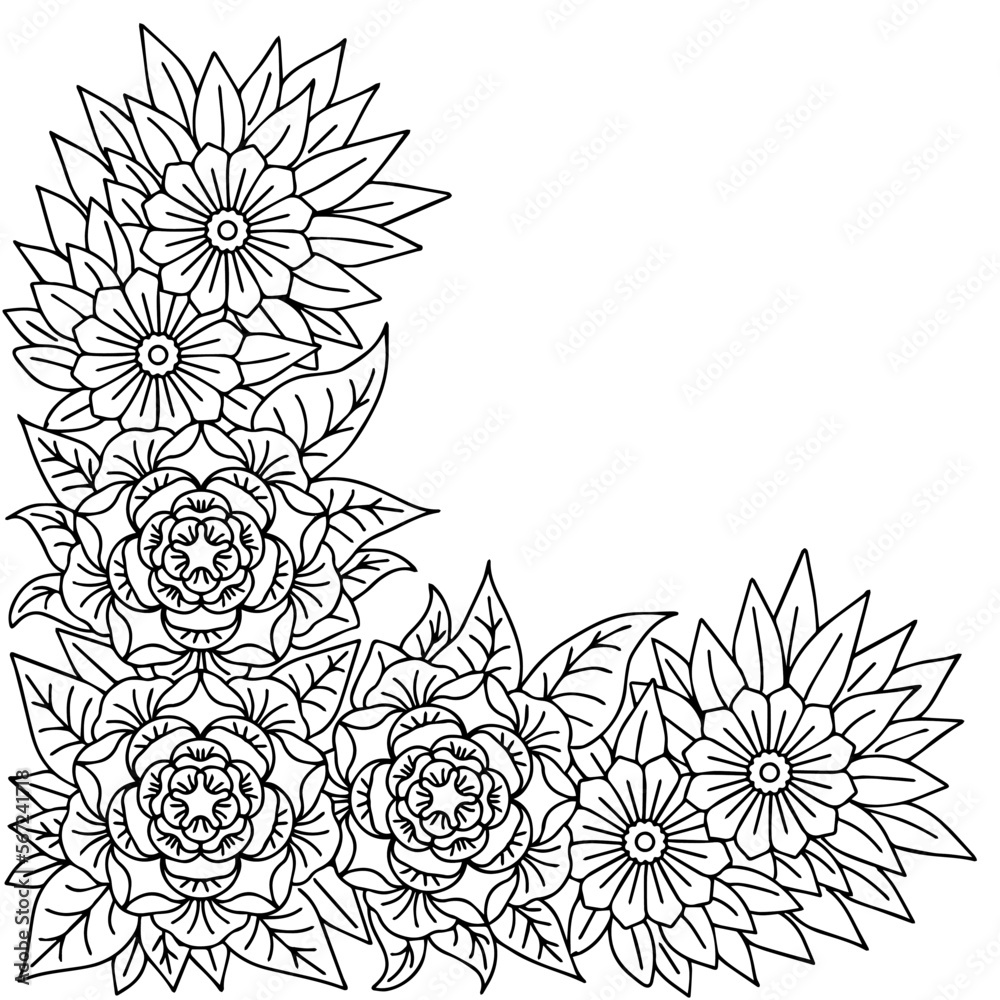 Fototapeta premium Design Flower Border Outline Element