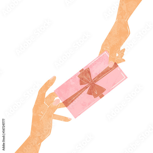 プレゼントを渡す人の手描き水彩風イラスト
