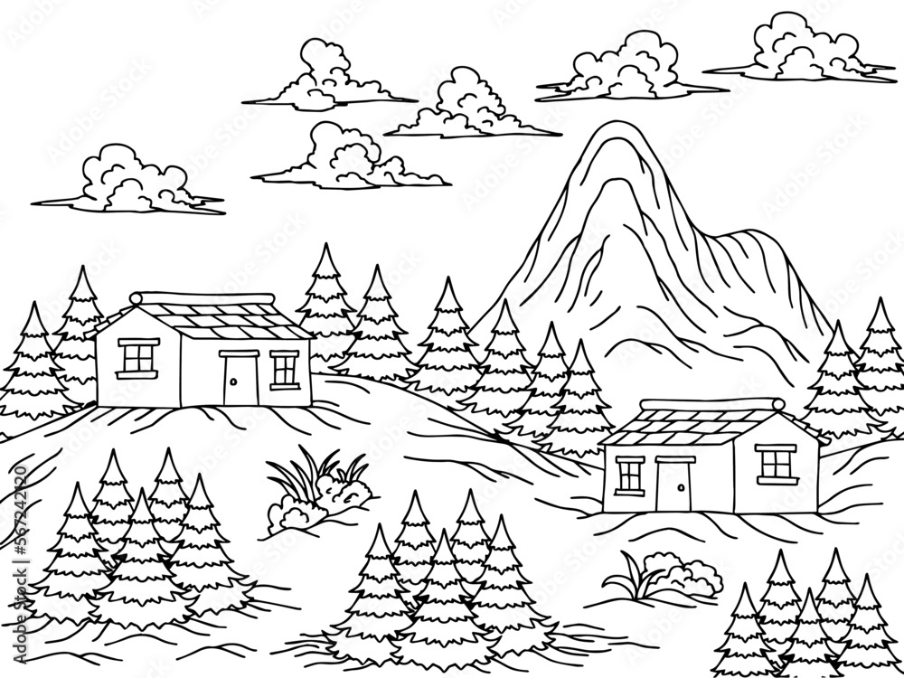 Design Nature Landscape Outline Coloring Page