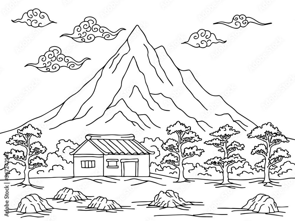 Design Nature Landscape Outline Coloring Page