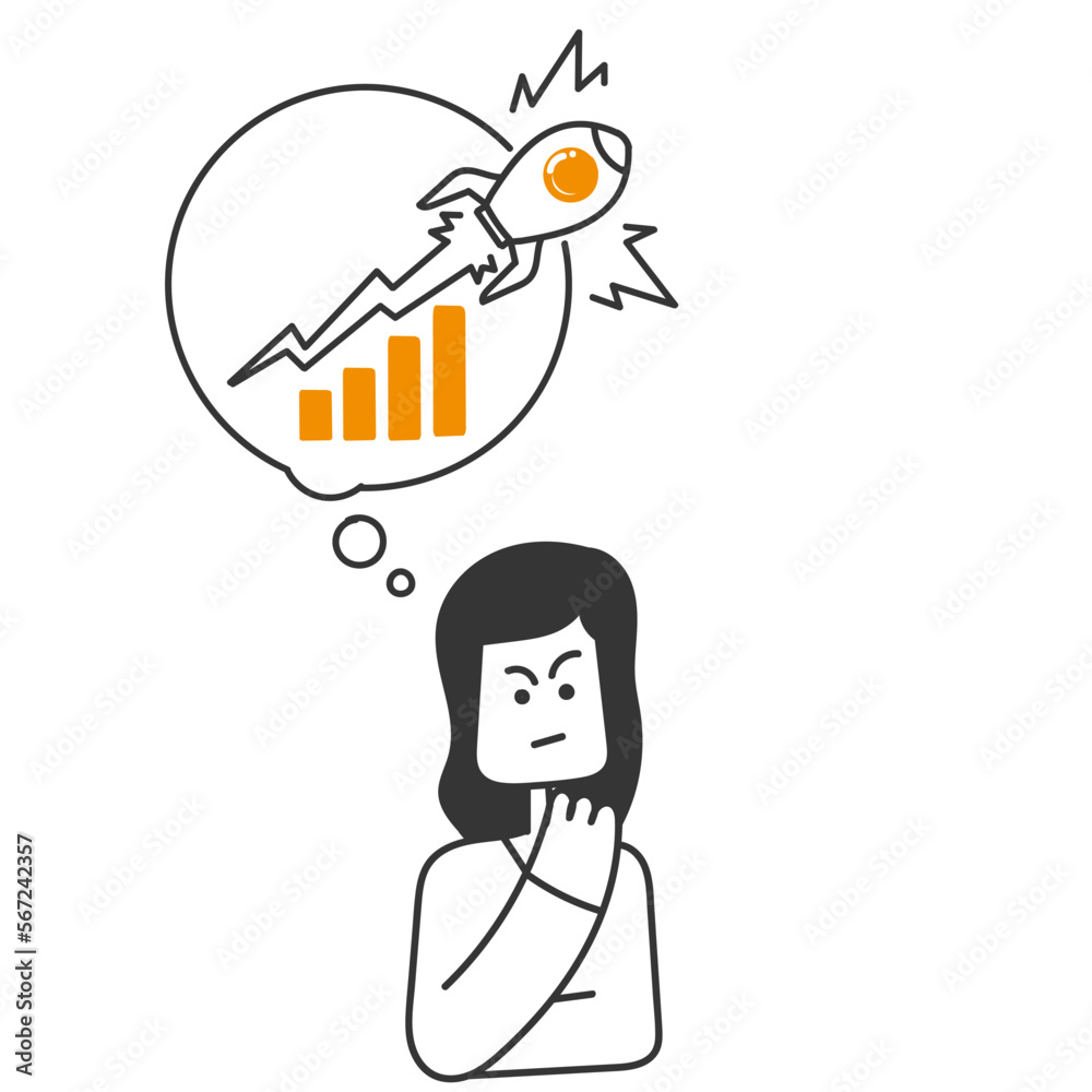 hand drawn doodle person think about rising up graph rocket illustration hand drawn doodle person think about rising up graph rocket illustration