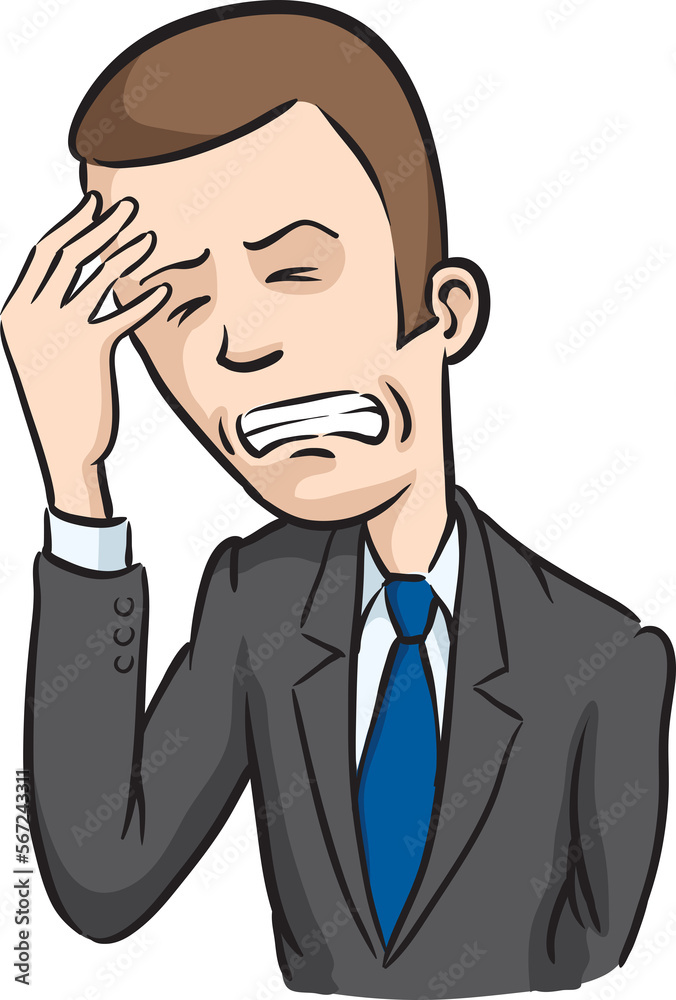 caricature businessman with headache - PNG image with transparent background