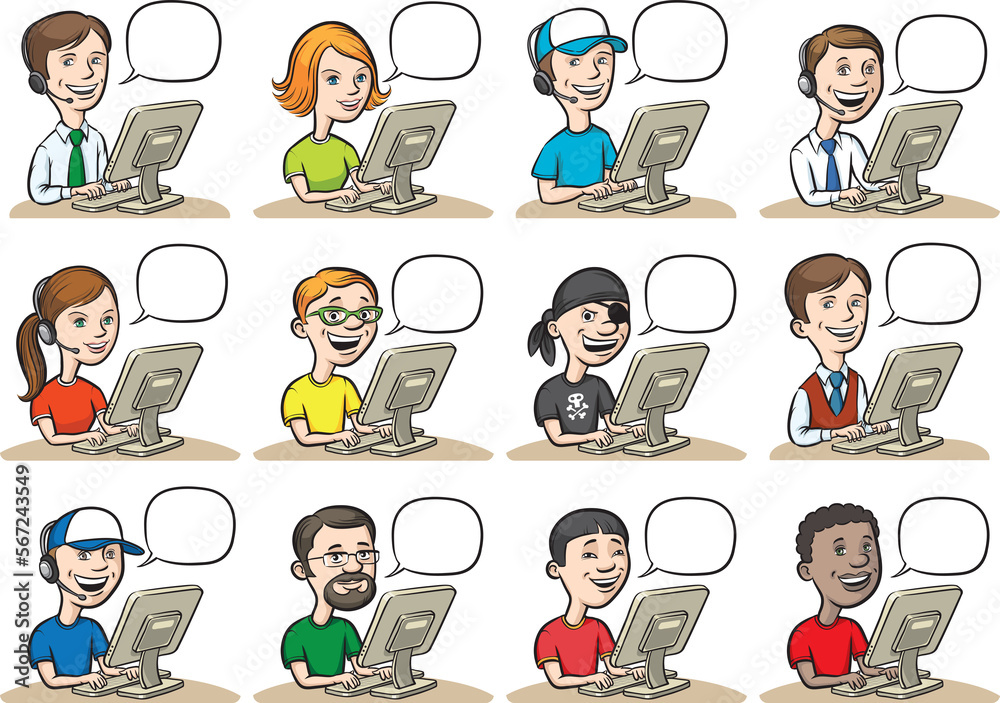 cartoon people and computers - PNG image with transparent background