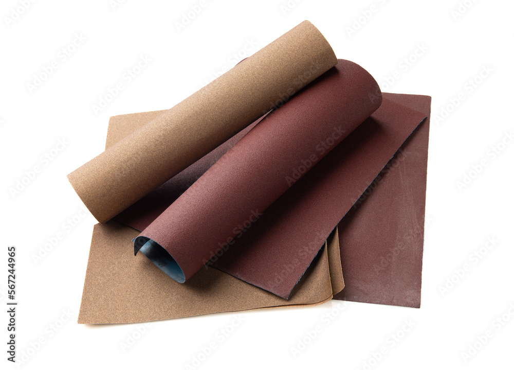 Red and brown sandpapers isolated on white background Red and brown sandpapers isolated on white background