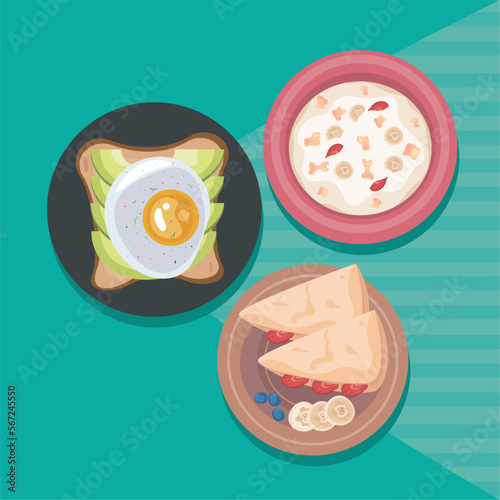 three breakfast plates