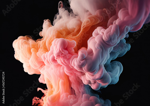Abstract colorful smoke on black background. Generative AI