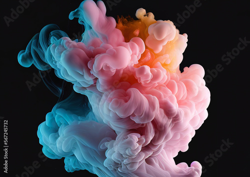 Abstract colorful smoke on black background. Generative AI