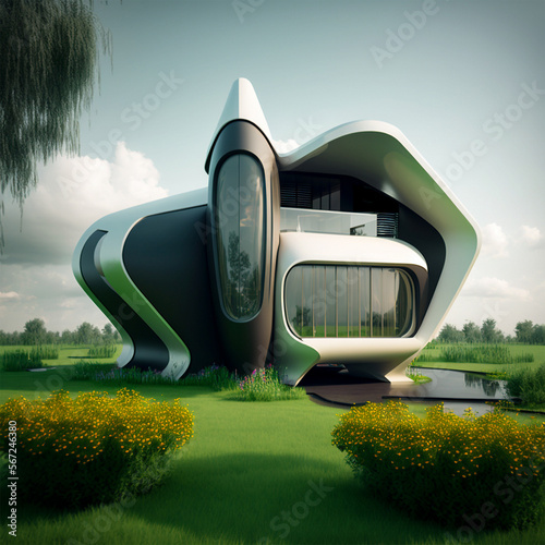 Futuristic house design created using generative AI technology 