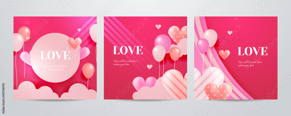 Set of red, pink and white flying hearts greeting card background. Vector illustration. Paper cut decorations realistic illustration for Valentine's day border or frame design Set of red, pink and white flying hearts greeting card background. Vector illustration. Paper cut decorations realistic illustration for Valentine's day border or frame design