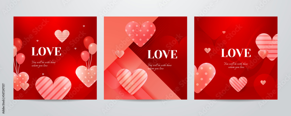 Naklejka premium Set of Red and pink love lettering for valentines day design poster, greeting card, photo album, banner, calligraphy. Vector illustration collection