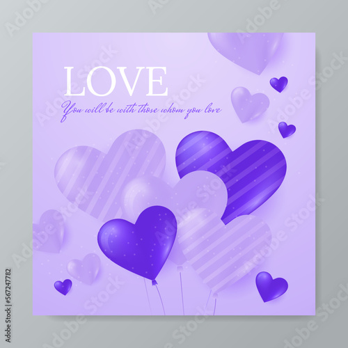 Happy Valentines Day cards, posters, covers. Abstract minimal purple templates in 3D style with hearts pattern for celebration, decoration, branding, packaging, web and social media banners © SyahCreation