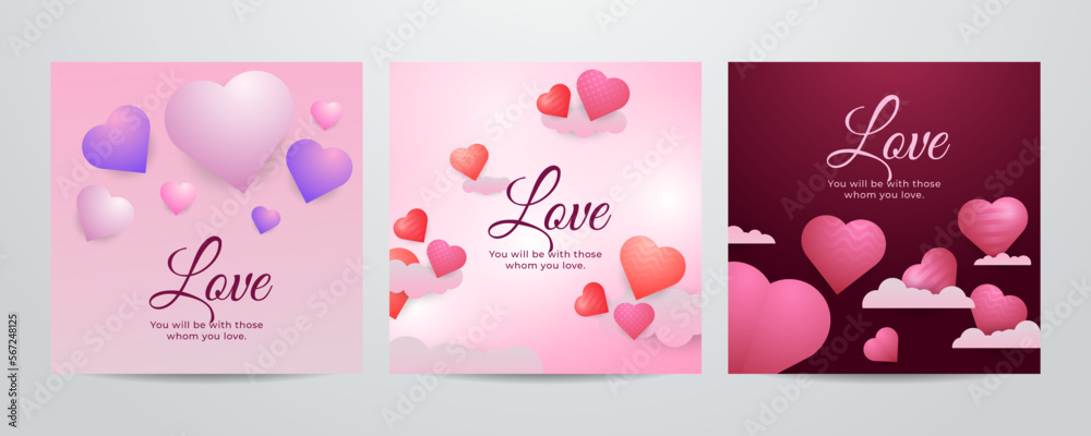 Paper art Valentine's day concept square banner with paper cut ribbon, sky, confetti, and a lot of hearts on a red background with space for text. Paper art Valentine's day concept square banner with paper cut ribbon, sky, confetti, and a lot of hearts on a red background with space for text.
