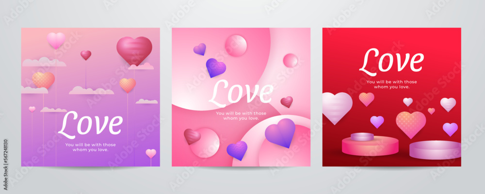 Paper art Valentine's day concept square banner with paper cut ribbon, sky, confetti, and a lot of hearts on a red background with space for text. Paper art Valentine's day concept square banner with paper cut ribbon, sky, confetti, and a lot of hearts on a red background with space for text.