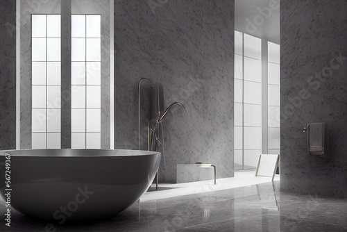 Luxury bathroom with marble. Modern interior hotel or home design with clean and elegance space. Natural lighting window. Generative AI illustration