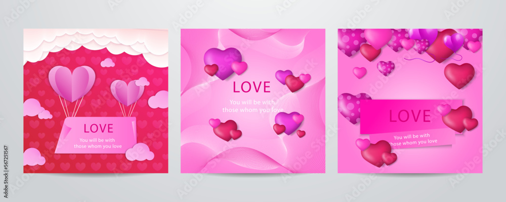 Valentines day concept square greeting card in paper cut realistic style Valentines day concept square greeting card in paper cut realistic style