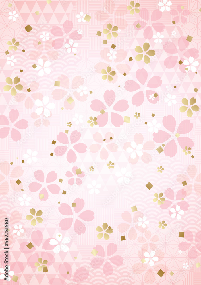 金箔混じりの和柄地ピンクの和桜模様