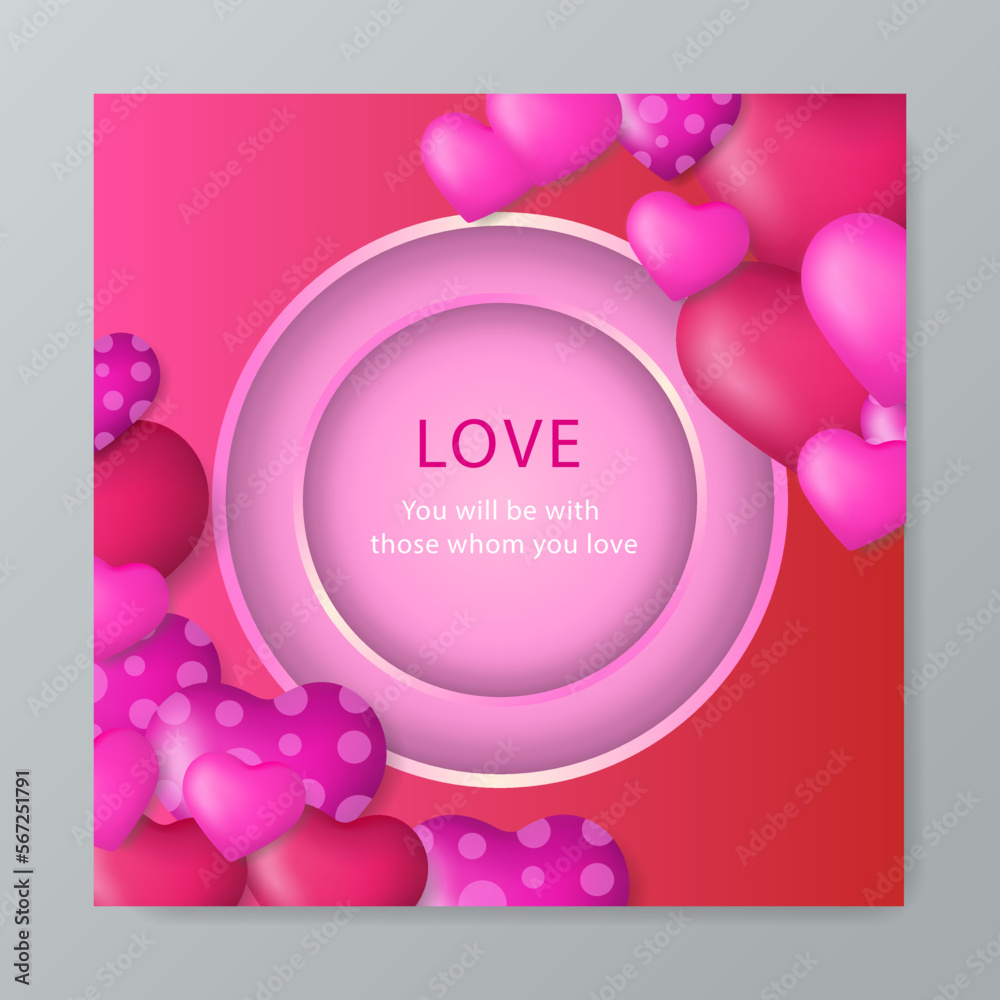 Happy valentines day square greeting card template background