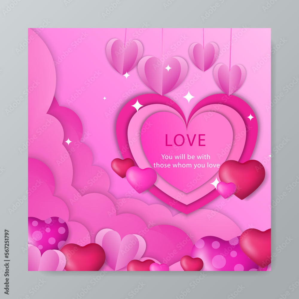 Happy valentines day square greeting card template background