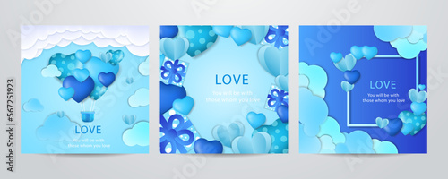 Happy valentine's day background with cute blue and lovely style illustration