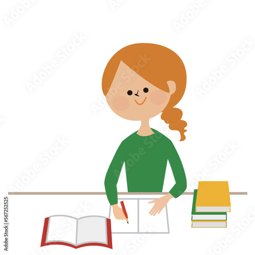 資格などの勉強をする社会人女性や主婦のイメージイラスト素材