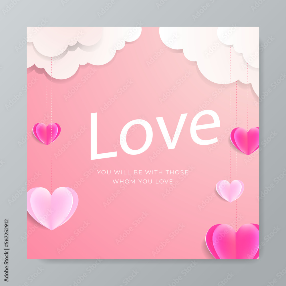 Cute valentine's day sale in 3d realistic paper style with heart shapes