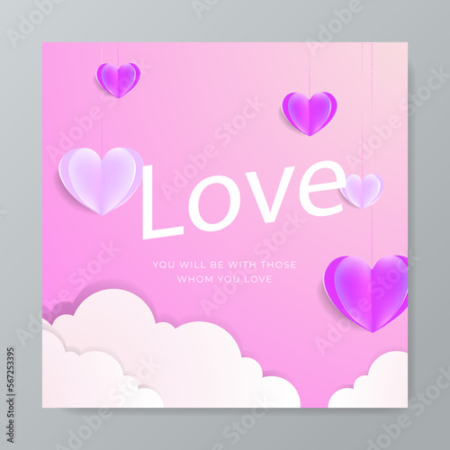 Orange, pink and white hearts with golden confetti on orange background. Vector illustration. Paper cut decorations for Valentine's day design