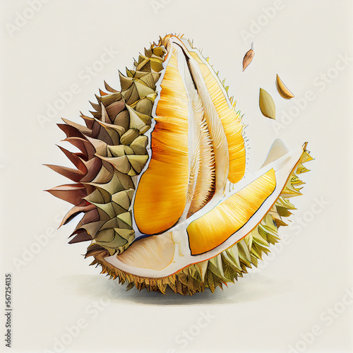 Cartoon. Illustration of a durian fruit. generative ai