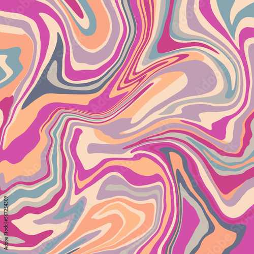 Abstract multicolor wavy stripes, layered swirl marble pattern Muted pastel pink, orange, blue and purple tones