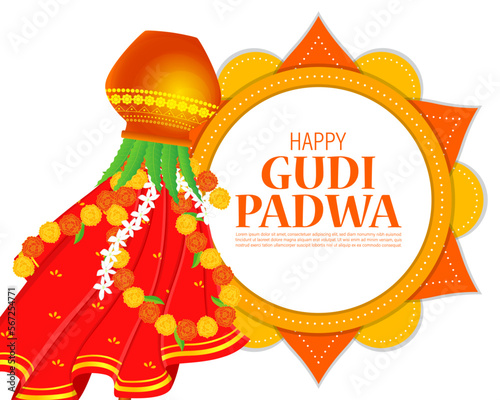 Vector illustration of Happy Gudi Padwa wishes greeting