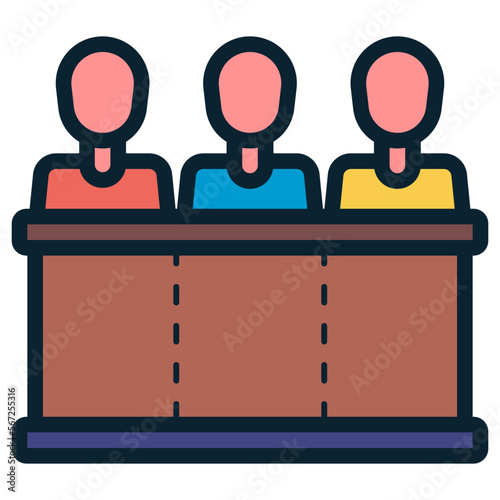 group of jury sit at the desk illustration