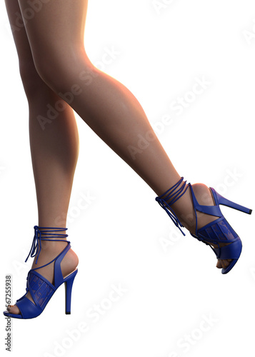 3D Woman legs in blue shoes