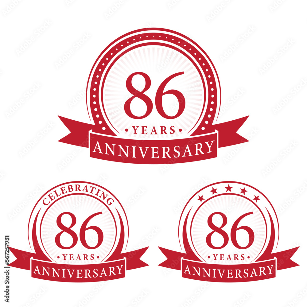 86 years anniversary logo collections. Set of 86th Anniversary design template. Vector and illustration. 86 years anniversary logo collections. Set of 86th Anniversary design template. Vector and illustration.