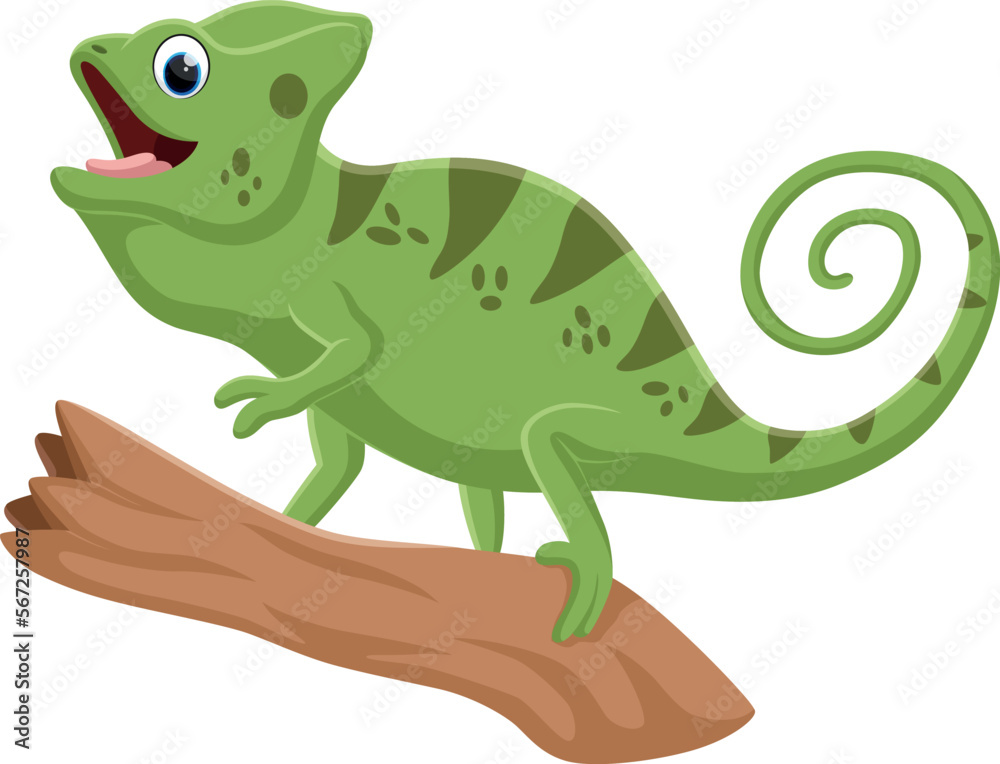 Cute chameleon cartoon on tree branch Cute chameleon cartoon on tree branch