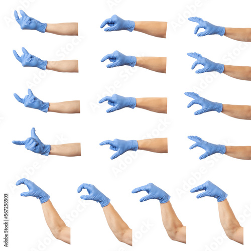 Hands in blue gloves