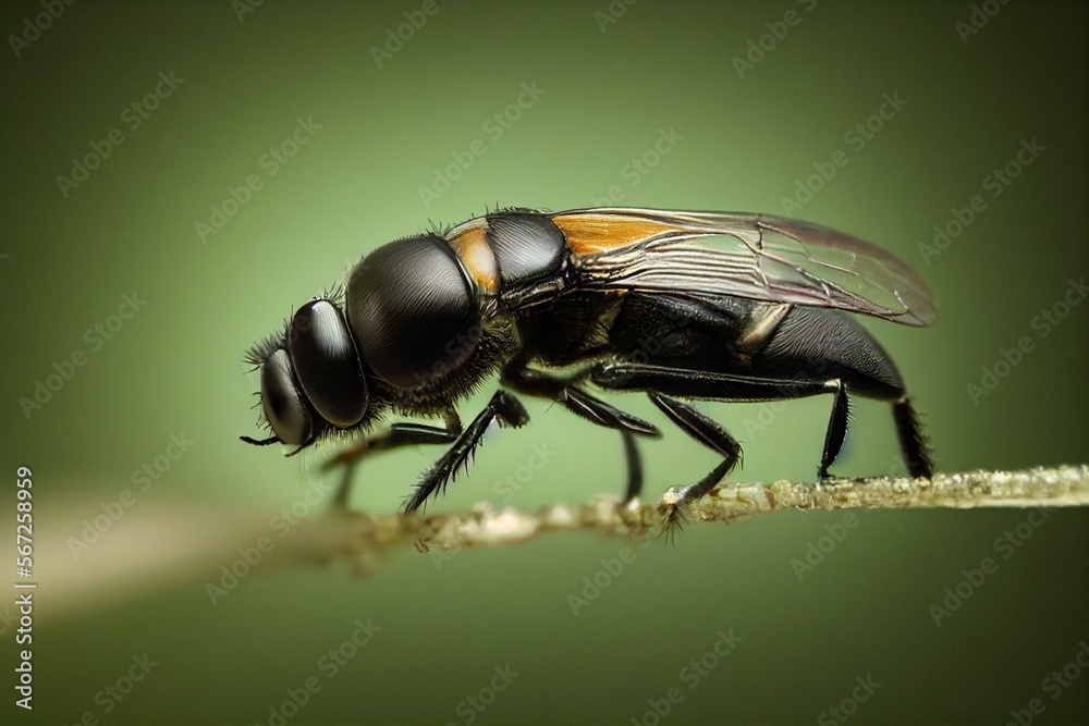 Black soldier fly species Hermetia illucens in high definition with